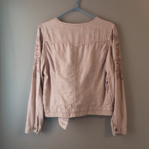 DiDi Women's 100% Linen Embroidered Moto Blazer Blush Beige Size Large - Picture 8 of 14